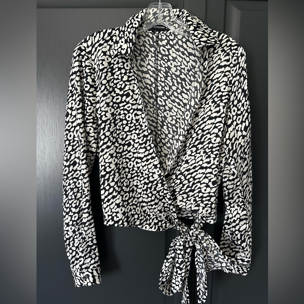 Black and White Animal Print Wrap Top
